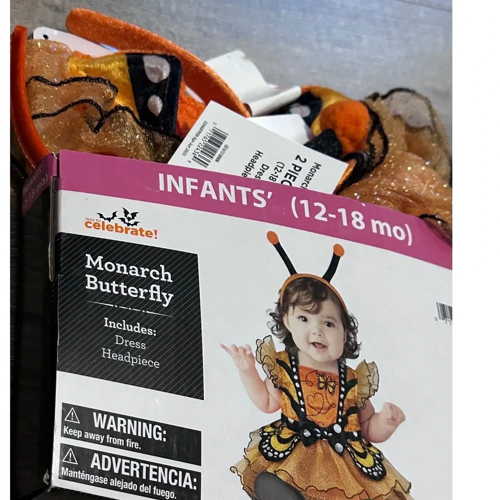 Monarch Butterfly Infant Halloween Costume 12-18 Months Dress & Headpiece NWT